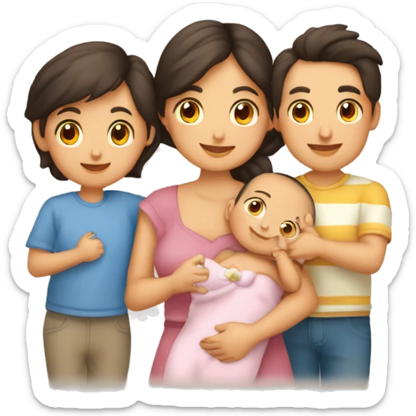 Familia hombre moreno mujer morena bebé y dos niños 4 miembros sticker