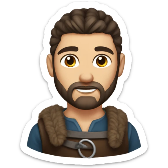 Attractive viking young man with bun dark brown hair brown eyes and stubble sticker