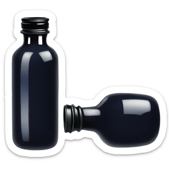 Create a cute and simple emoji representation of an ink bottle. The ink bottle should be classic in shape, with a round base and a narrow neck. It should be filled with dark blue ink. sticker