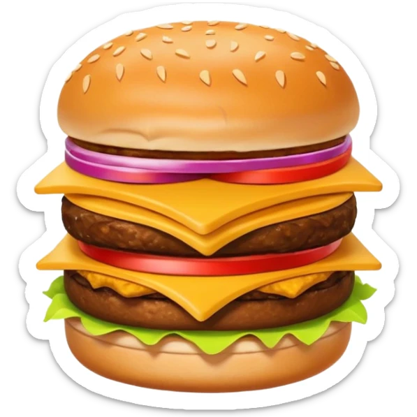 A clean and simple icon of fast food in emoji-style illustration. A burger with fries, nuggets and shawarma, bright and bold colors, simple shapes, flat design, high contrast, inviting and appetizing. sticker
