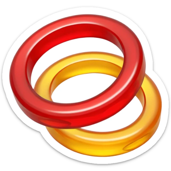 emoji de 2 gomitas en forma de aro una colo rojo y otra amarillo de muy gruesas  sticker