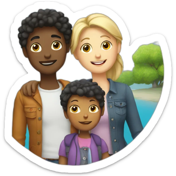 lesbian european white family with boy and girl andblack cat sticker