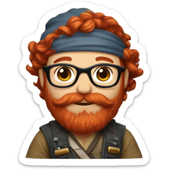 Dwarf with auburn red hair and auburn red beard wearing glasses and a bandana sticker