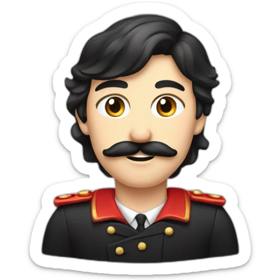 Homme cheveux noirs moustache carré uniforme noir et rouge sticker