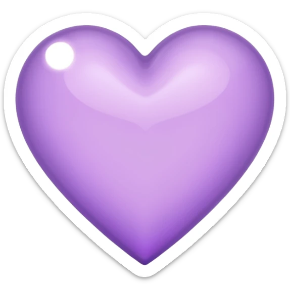 A light purple heart emoji that has the same shape as a normal heart emoji and light reflecting is from the tip of the heart sticker