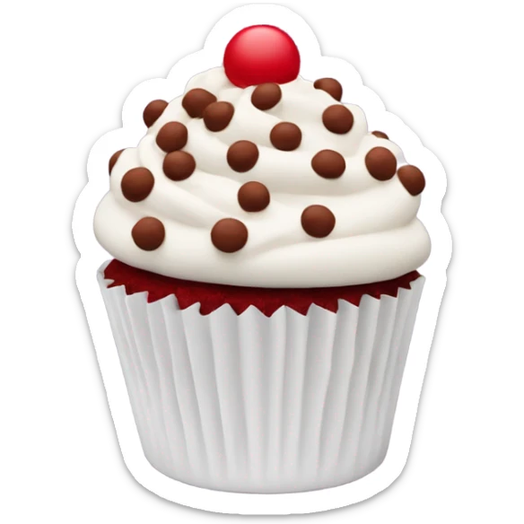 Red velvet cupcake with white frosting and red velvet chocolate chips on top sticker