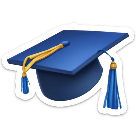 Generate an iOS emoji of a graduation hat. Use the real emoji of the graduation hat. But make it blue and on the top it should be UK flag sticker