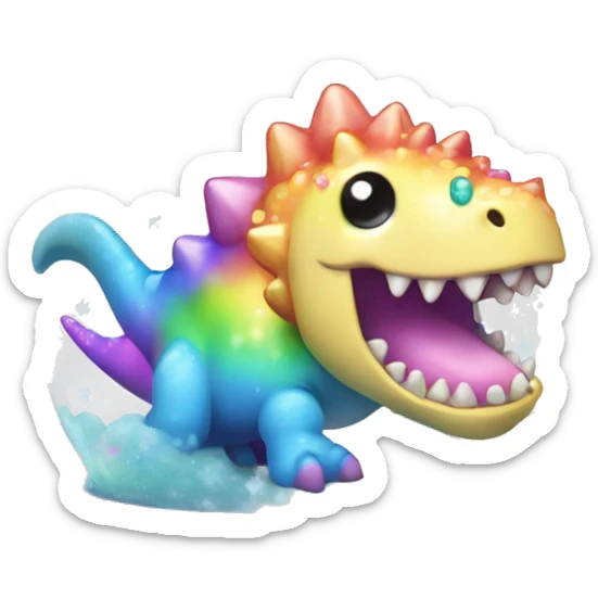 Kawaii rainbow pastel bedazzled Dino in an under the sea snow globe  sticker