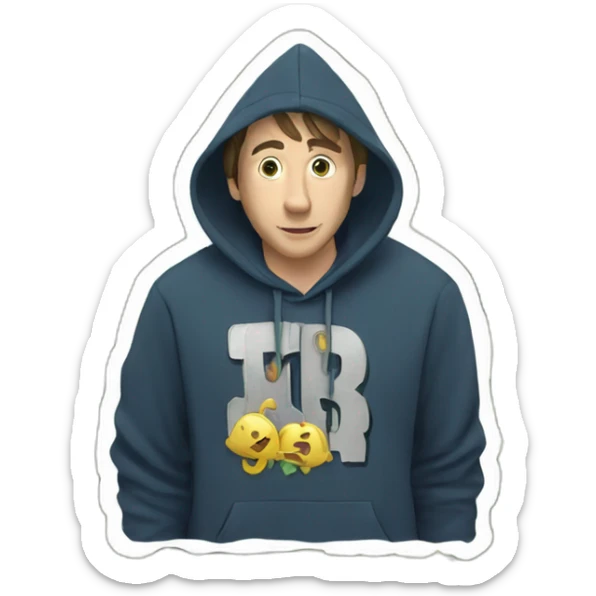 man with a hoodie with "Mr. Beast written on it" and money coming out of his ears sticker