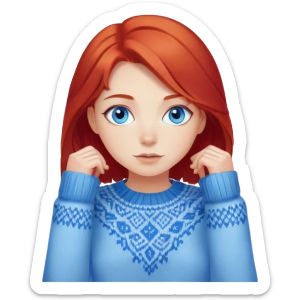 girl with red hair and blue eyes wearing in sweater  sticker