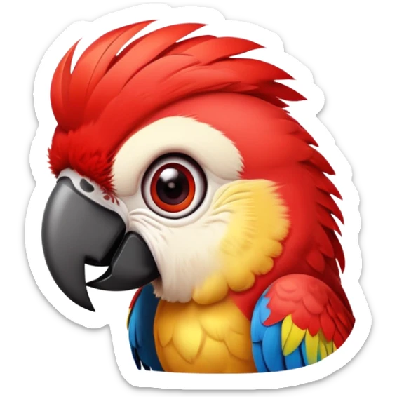 cinematic-cute-macaw-portrait-emoji,-head-tilted-playfully-and-inquisitively,-with-a-dazzling-red-plumage-and-round,-sparkling-eyes-filled-with-charm,-simplified-yet-irresistibly-adorable-features,-highly-detailed sticker