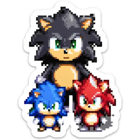 Baby Sonic the Hedgehog, baby Shadow the Hedgehog, and baby Silver the Hedgehog together sticker