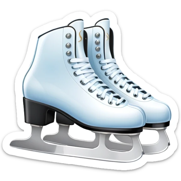 An icon featuring a pair of elegant figure skates standing on the smooth ice of a rink, with sparkling ice beneath them. The background shows a grand ice arena with bright lights and empty stands, highlighting the beauty and grace of figure skating. Transparent background. sticker