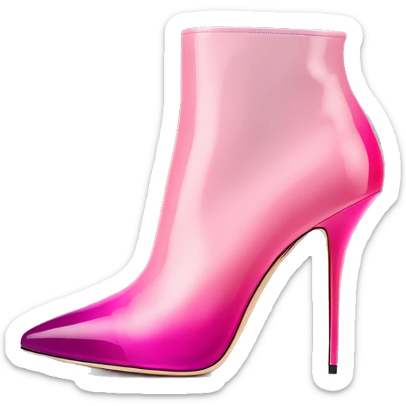 Realistic isolated too view of a pair of raspberry color to light pink ombre Jimmy Choo stiletto ankle bootie boots.  sticker