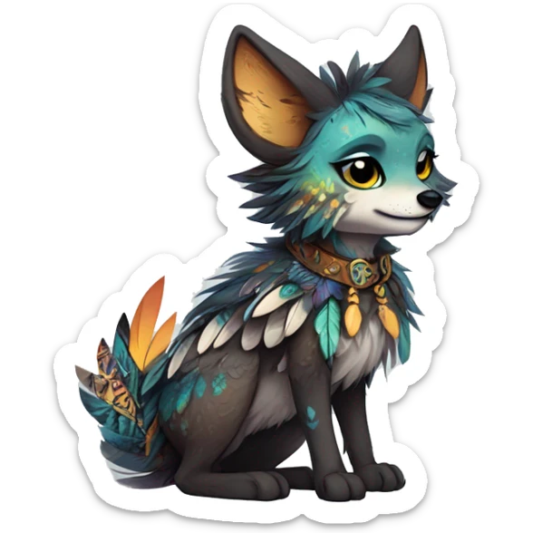 cute cool edgy fantasy animal fursona creature by griffsnuff & LiLaiRa & Falvie with exotic colors with patterns and feathers and collar full body sticker