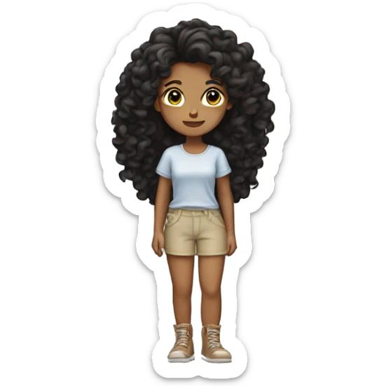 Tan girl curly black hair standing strait on one leg other leg tucked sticker