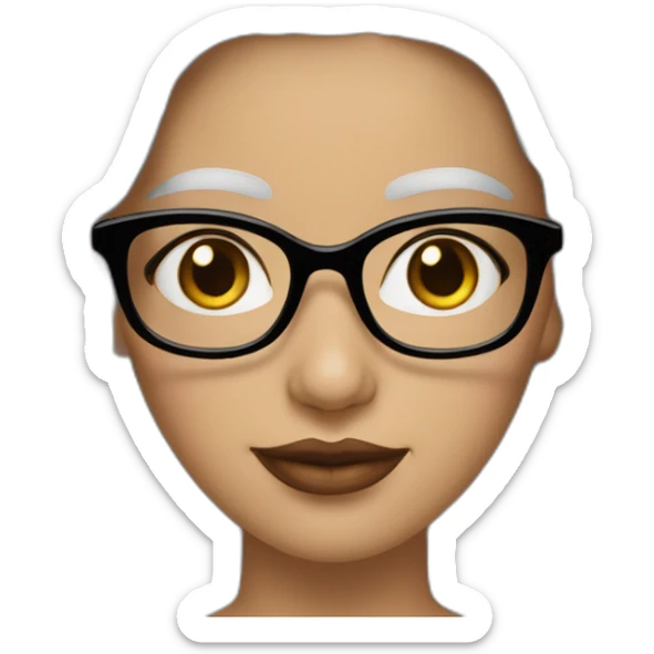 Una mujer de 36 años, piel clara, lentes de color blancos, cabello negro ondulado largo, ojos negros, color de labios rosado sticker