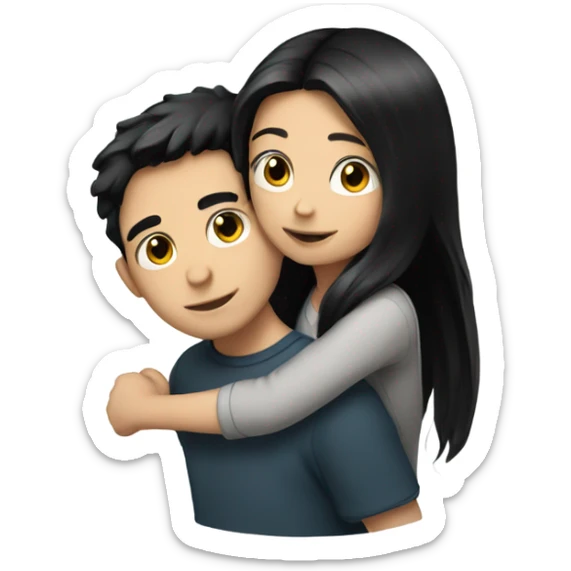 boy-black-hair hug girl with long-black-hair sticker