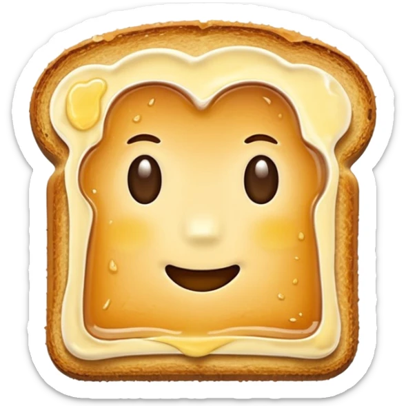 Golden brown single piece of toast with a light yellow melted butter piece sticker
