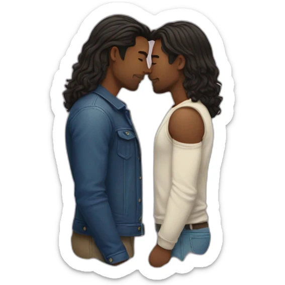 Gay couple kissing and one of them with medium long hair sticker
