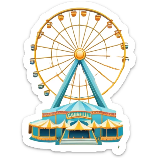 Coachella music festival with palm trees, ferris wheel, and concert stage in the desert sticker
