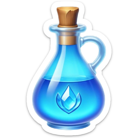 Clash of Clans aesthetic: Cinematic Playful Pixel 3D blue mana Potion Emoji, rendered in a 3D vector-style similar to standard emojis with minimal shading and bold, simplified shapes. A compact, distinct form with signature details, softly glowing with a pixelated adventure charm. Simplified yet unmistakably iconic, highly detailed and consistent, glowing with a soft radiance and high shine. Stylized with a touch of classic pixel-art charm and a soft glowing outline, capturing the essence of a beloved gaming relic with a friendly, playful manner! sticker
