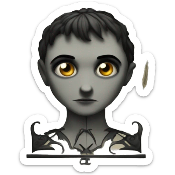 a horror-themed icon in a gothic and art deco hybrid - of the letters 'PD' sticker