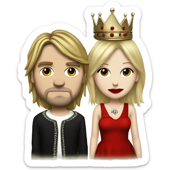 Kurt Cobain (no Beard, red and vlack sweater) and Courtney Love (White dress, crown, red lips) sticker
