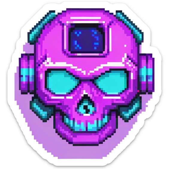 futuristic cyberpunk pixel art icon, vivid neon colors purple magenta cyan, minimal expressive design, 32x32, centered, high contrast, transparent background, no text, suitable for dark background, artist symbol sticker