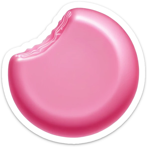a piece of bright pink bubble gum, chewy candy, pink chewing gum sticker