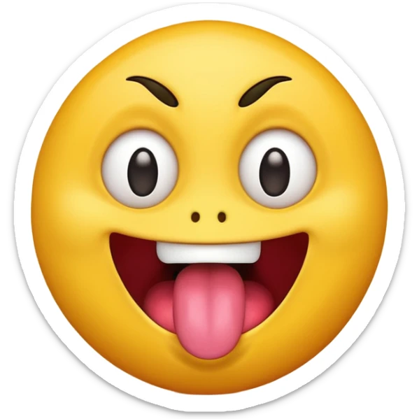 yellow emoji face with crazy eyes emerging from face and tongue sticking out wildly  sticker