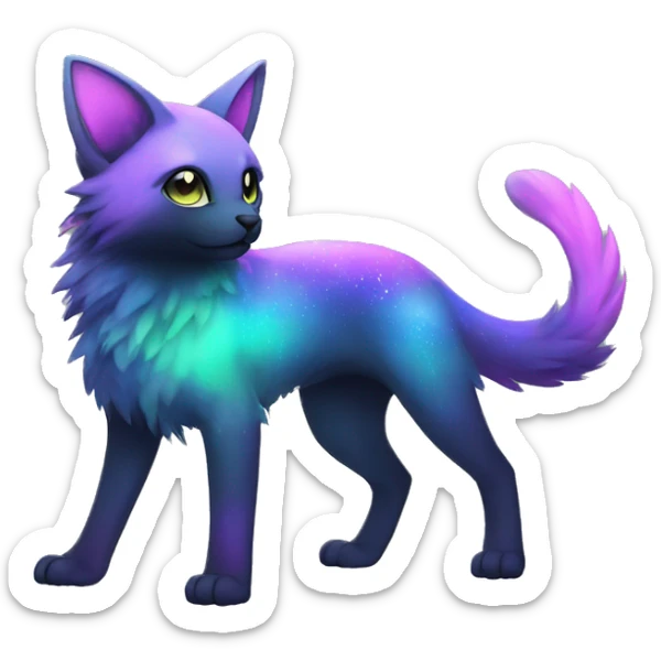 Cute cool black nebula fading green blue purple pink gradient animal hybrid Fakemon full body sticker