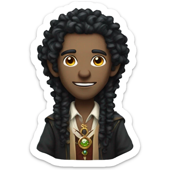 A modern witchdoctor, a male fantasy elf with long black curly hair. sticker