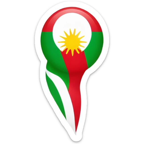 Kurdistan flag with red on top white in middle and green at bottom with a sun in middle sticker