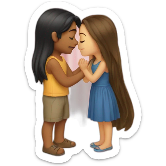 a boy with curtains kisses a girl with long hair. sticker