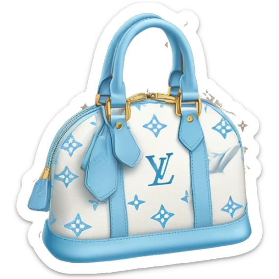 White Designer Louis Vuitton bag with baby blue monogram and baby blue trim sticker