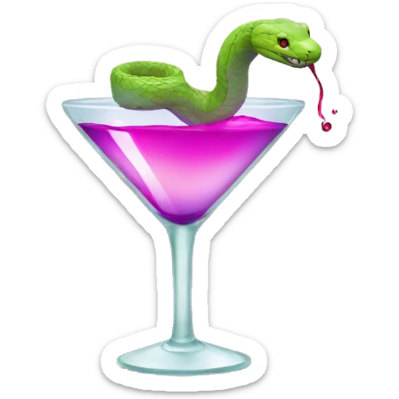 Pharmacy logo where the snake wraps a martini glass with a pink-purple-red liquid sticker