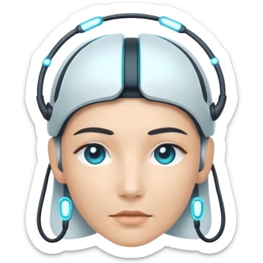 Minimal emoji of a futuristic neural headband with glowing nodes, clean lines, soft sci-fi glow, flat icon style sticker