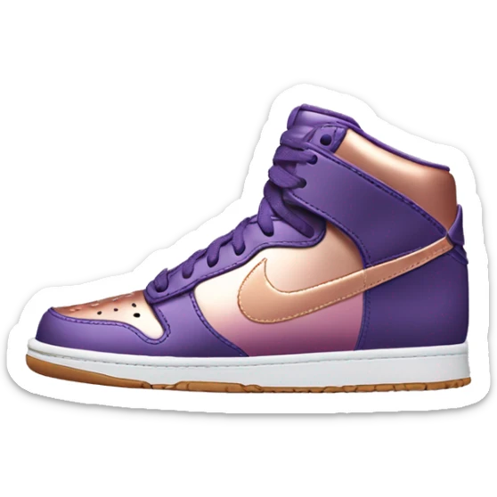 Realistic pair of metallic dark purple to rose gold ombre Nike Sneakers facing front. sticker