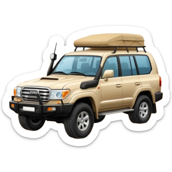 the name 'Doha' integrated with a Land Cruiser 2007 and sand dunes in emoji style sticker