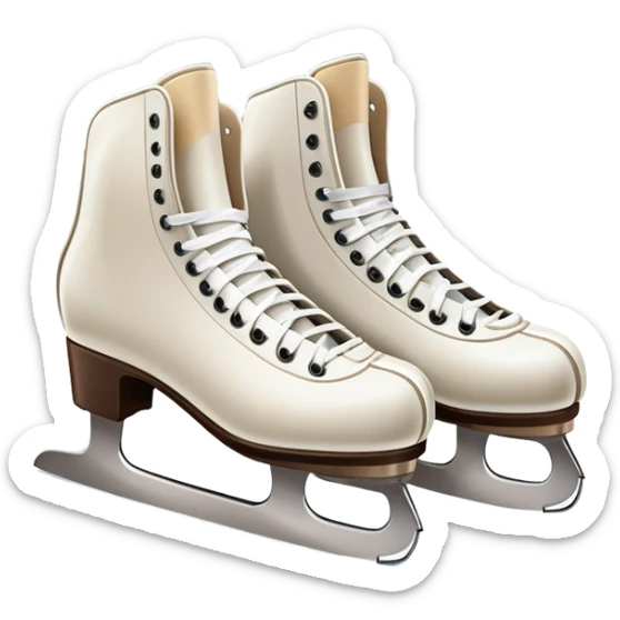 An icon showing a pair of elegant figure skates resting on scratched ice, with worn marks on the surface. The background features a grand arena with cheering spectators filling the stands, creating an atmosphere of excitement and athleticism. Transparent background included. sticker