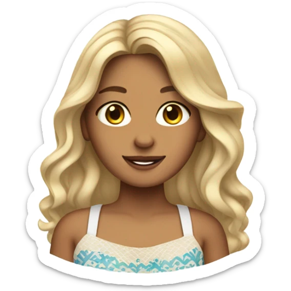 Mediterranean tanned girl with blonde lengthy wavy hair with a coastal granddaughter outfit  sticker