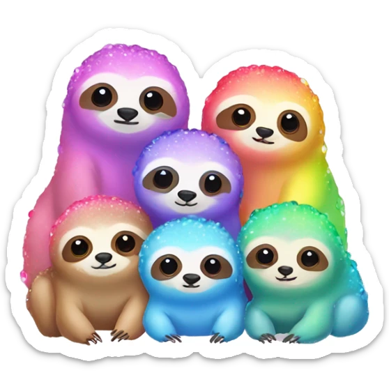 Kawaii rainbow pastel bedazzled family of sloths sticker
