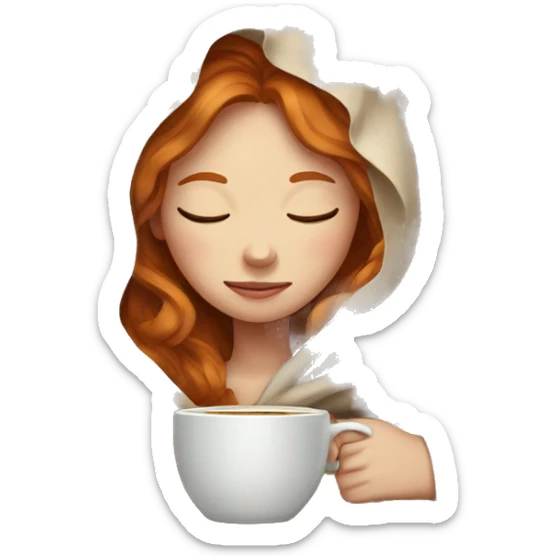 girl with Ginger hair inside a blanket sipping coffee eyes closed sticker