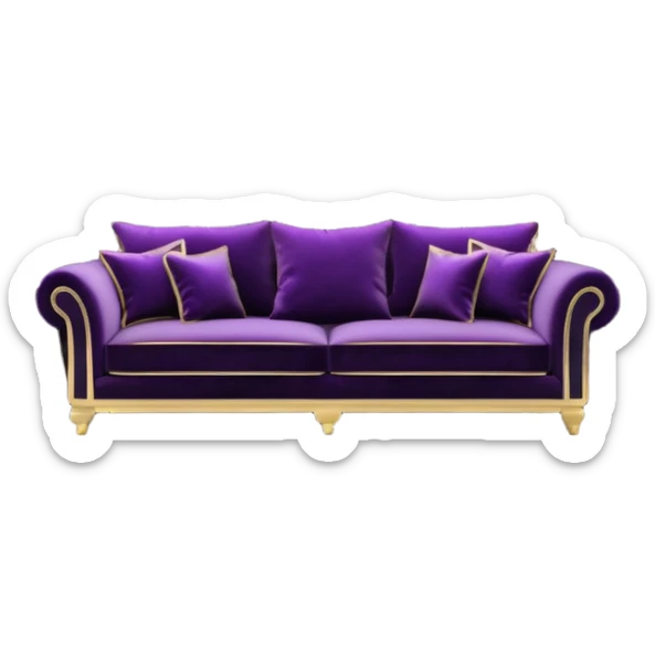 Luxurious black marble living room with gold and white accents and with a purple accented pillow  sticker