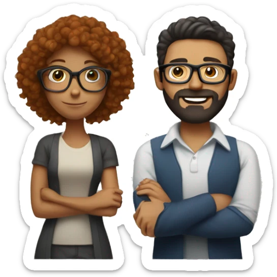  guy with ginger beard hugging dark brunette girl with frizzy short hair woman with glasses  sticker