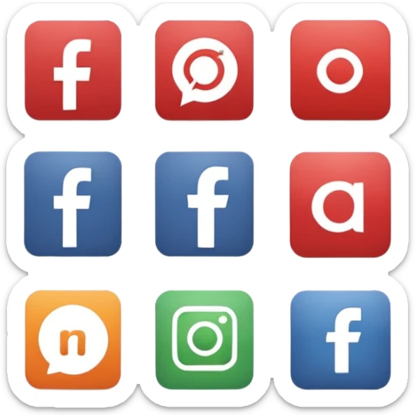 Socail media sauare emoji style icons 
Creat the quadrant with the logos of F.B, X, Trustpilot, Instagram, Youtube, Linkedineach icon is ther only ones, asme size, only icons of the social media that I mentioned only 6 icons sticker