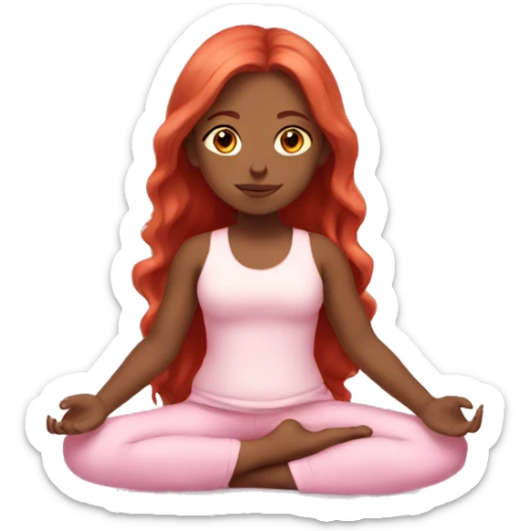 girl with long red hair in a baby pink outfit doing yoga sticker