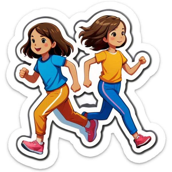 2 11 year old girls running away from home one girl has long hair and the other girl has a bob cut  sticker