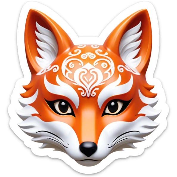 ​Cinematic Realistic Japanese Kitsune Mask, depicted as an intricately carved fox mask with flowing, delicate features and vivid traditional patterns, its mysterious eyes set against a softly blurred background that emphasizes its mystical allure and cultural significance, rendered with detailed textures and refined lighting, sticker